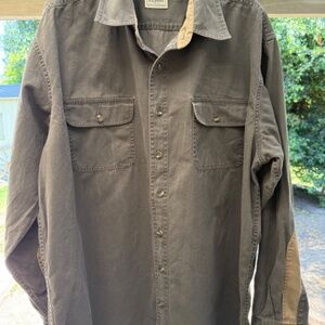 L.L. Bean Men’s XL-Tall Canvas Cotton Long Sleeve Shirt Sleeve Patches Olive Tan